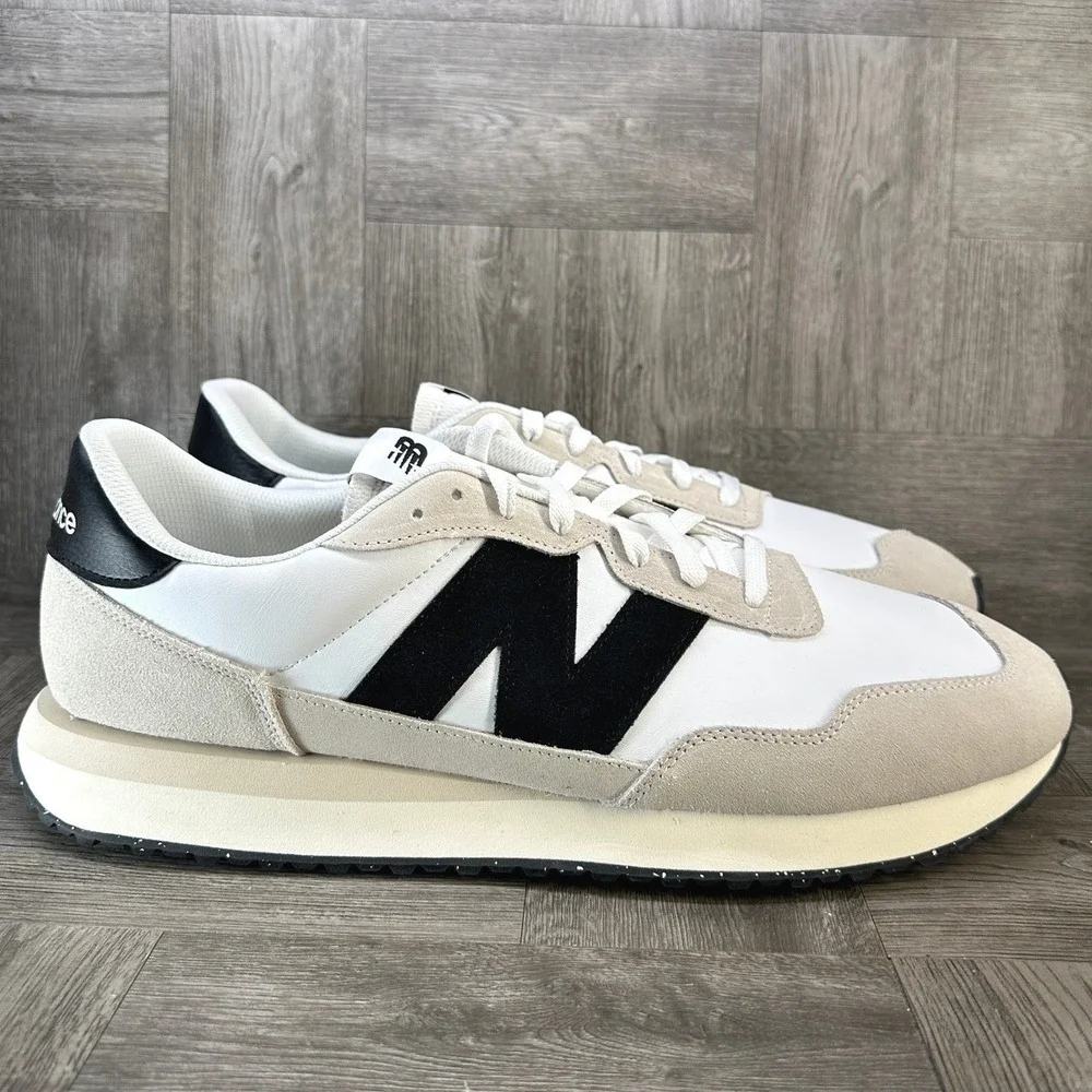 New Balance 237 Sneakers Mens 16 White Beige Black Excellent MS237SF Retro Suede